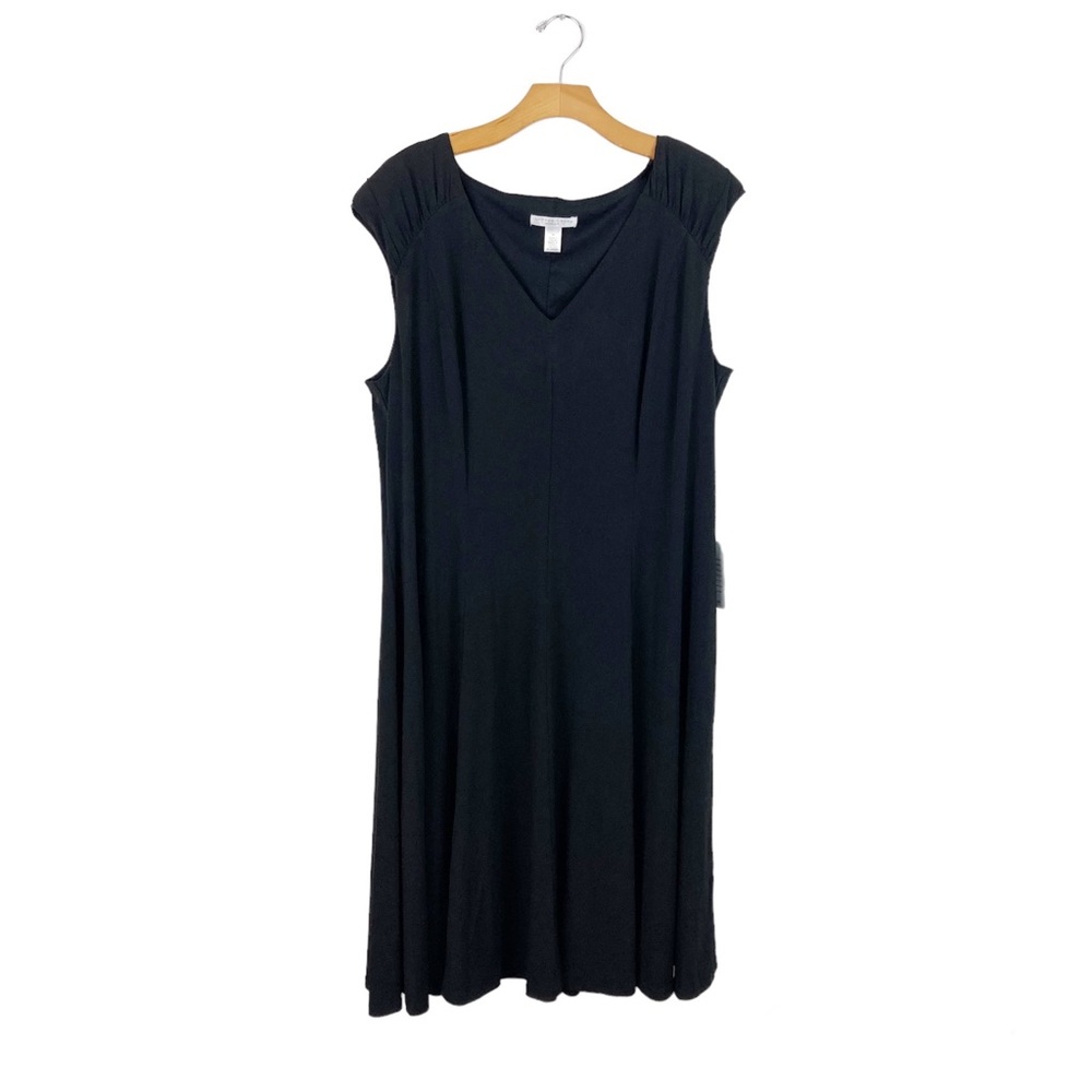 London Times Woman Classy Black V-neck Cap Sleeve Dress Size 3X